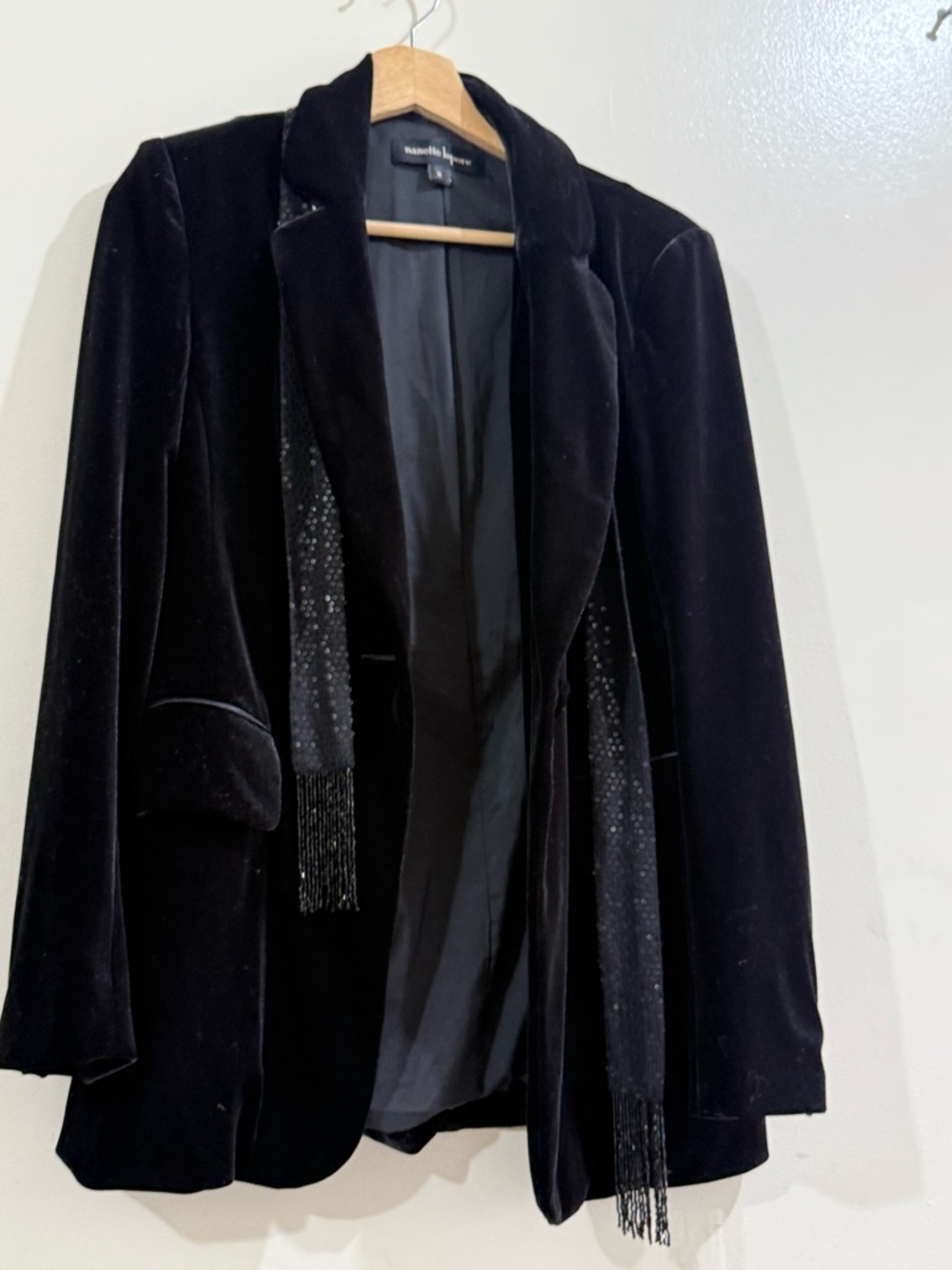 Nanette Lepore Black Velvet Blazer with Beaded Fringe